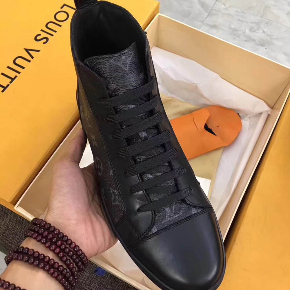 Louis Vuitton Black Leather High Top Sneakers - PerfectKickZ