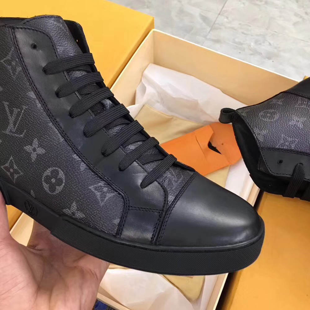 Louis Vuitton Black Leather High Top Sneakers - PerfectKickZ