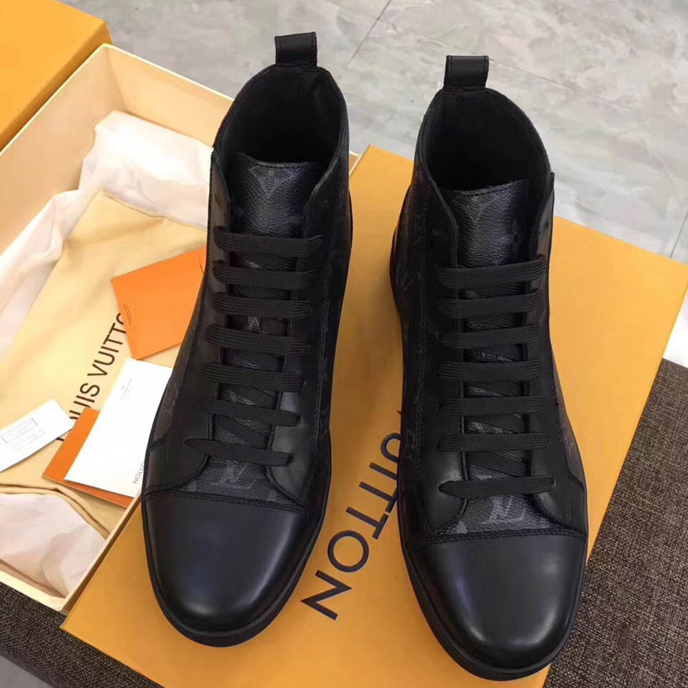 Louis Vuitton Black Leather High Top Sneakers - PerfectKickZ
