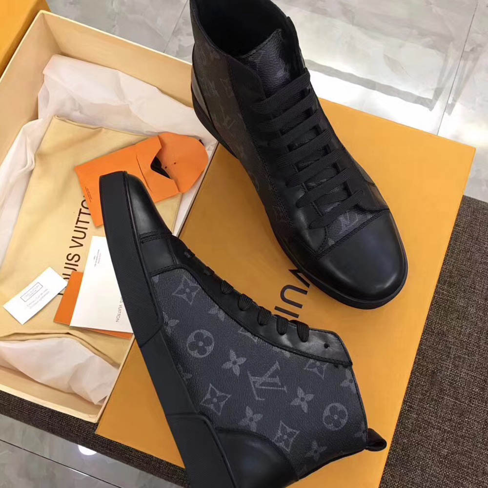 Louis Vuitton Black Leather High Top Sneakers - PerfectKickZ