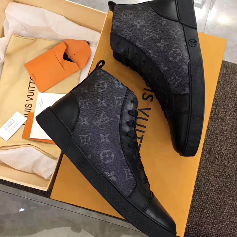 Louis Vuitton Black Leather High Top Sneakers - PerfectKickZ
