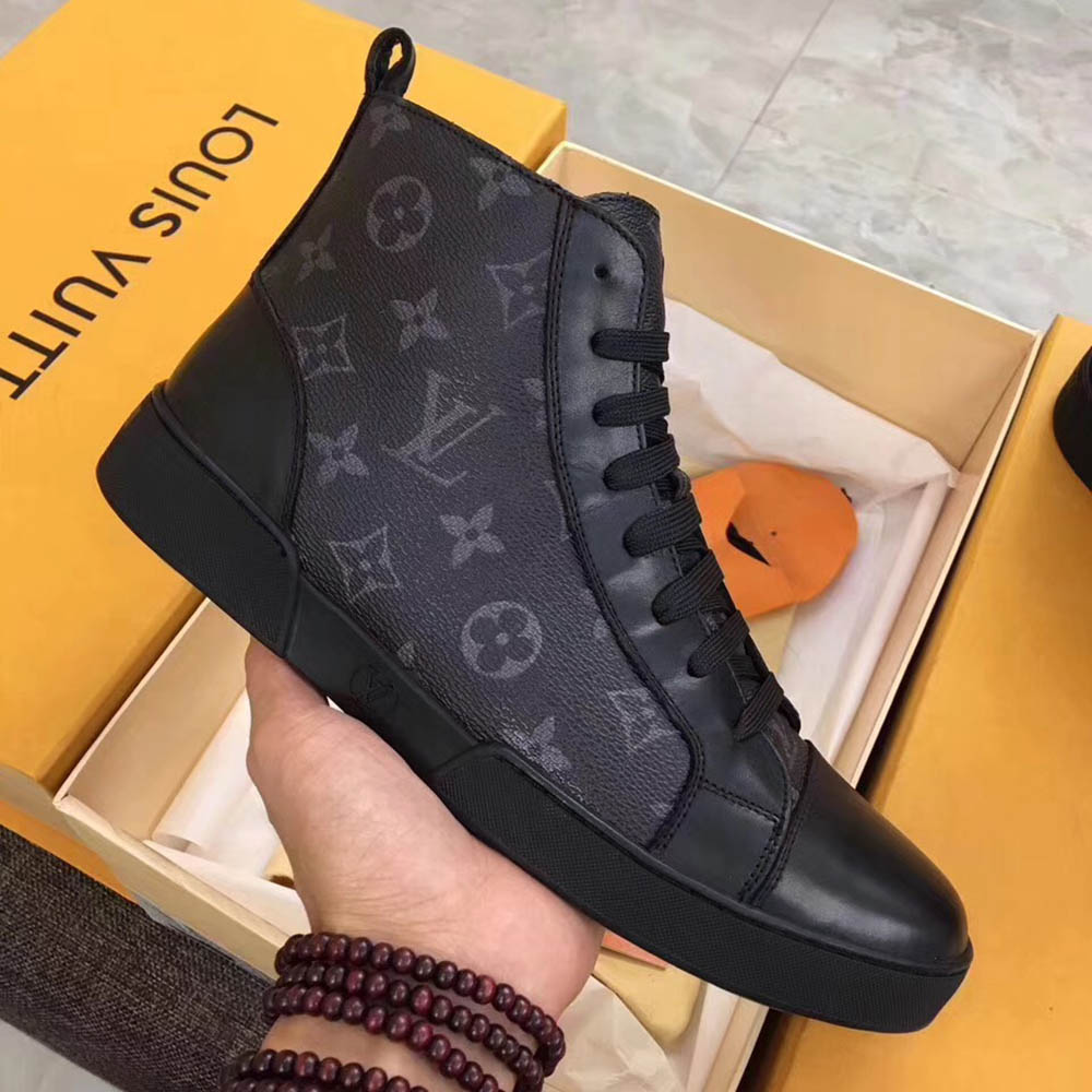 Louis Vuitton Black Leather High Top Sneakers - PerfectKickZ