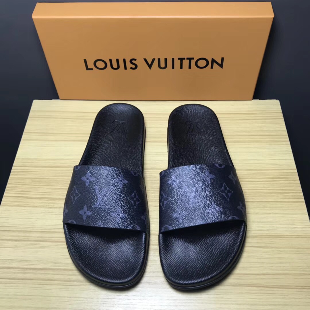 Louis Vuitton Palm Slippers In Balck - PerfectKickZ