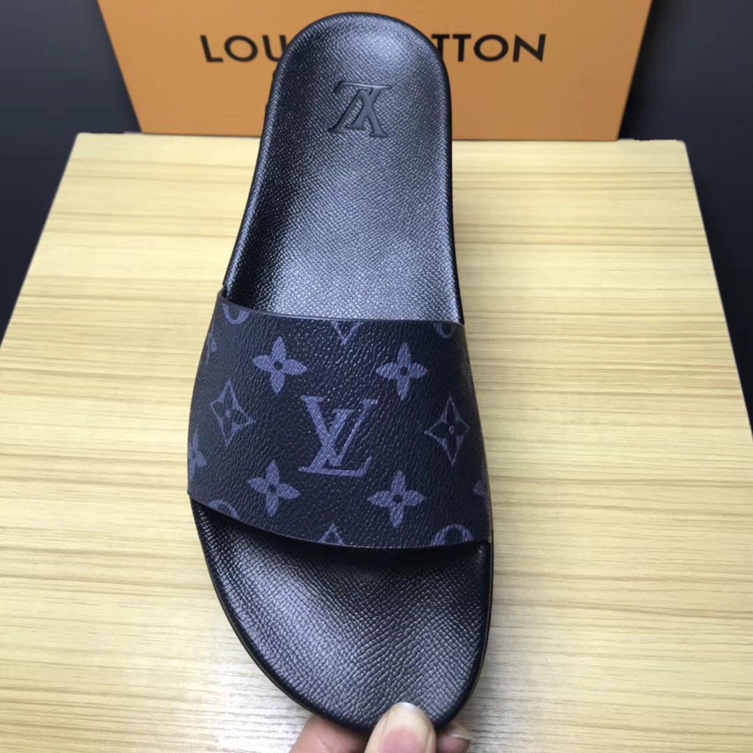 Louis Vuitton Palm Slippers In Balck - PerfectKickZ