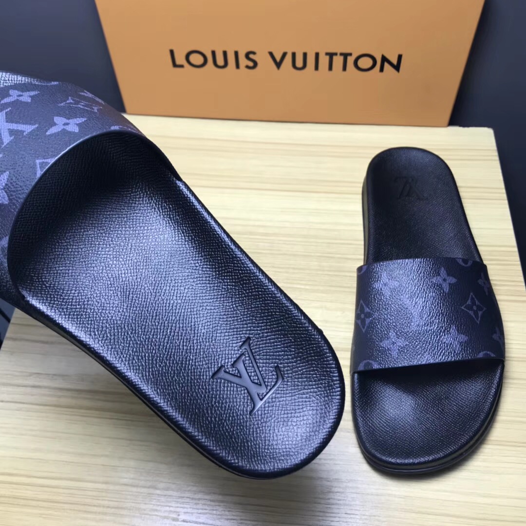 Louis Vuitton Palm Slippers In Balck - PerfectKickZ