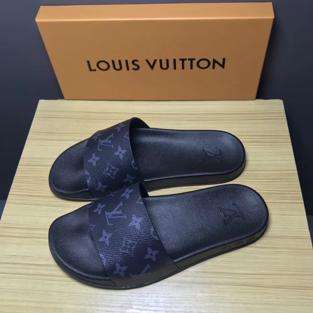 Louis Vuitton Palm Slippers In Balck - PerfectKickZ