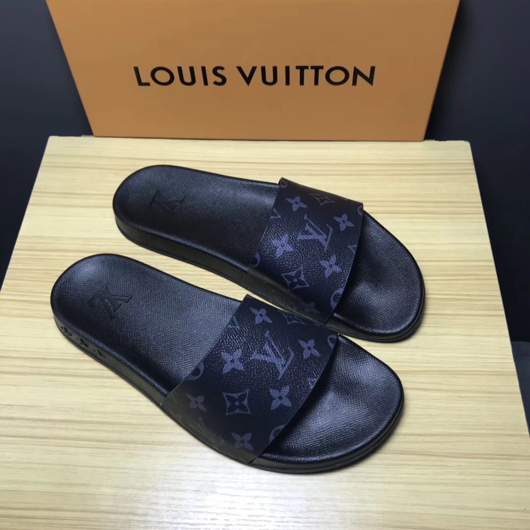 Louis Vuitton Palm Slippers In Balck - PerfectKickZ