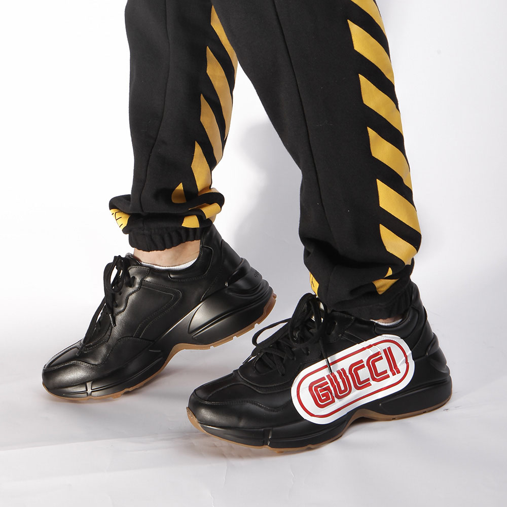 Gucci Rhyton Print Leather Sneaker(Black) - PerfectKickZ