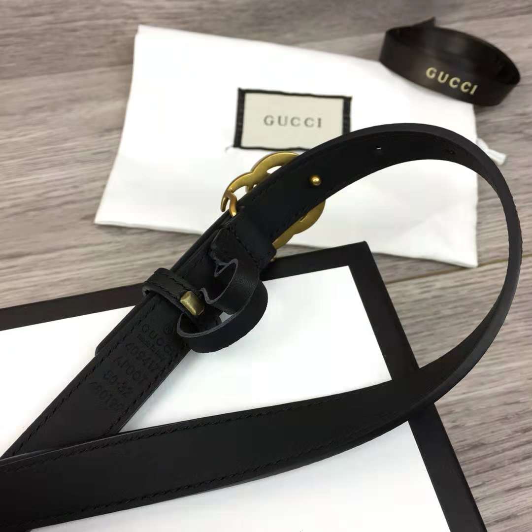 Gucci Leather Black Belt With Double G Golden Buckle (2CM) - PerfectKickZ