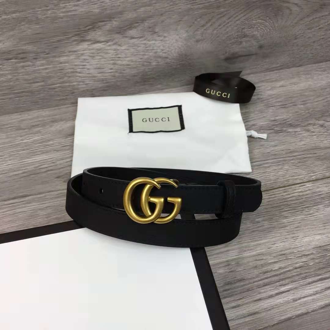 Gucci Leather Black Belt With Double G Golden Buckle (2CM) - PerfectKickZ