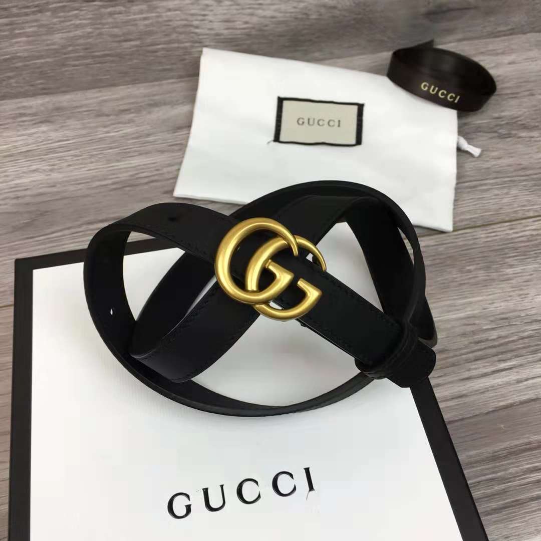 Gucci Leather Black Belt With Double G Golden Buckle (2CM) - PerfectKickZ