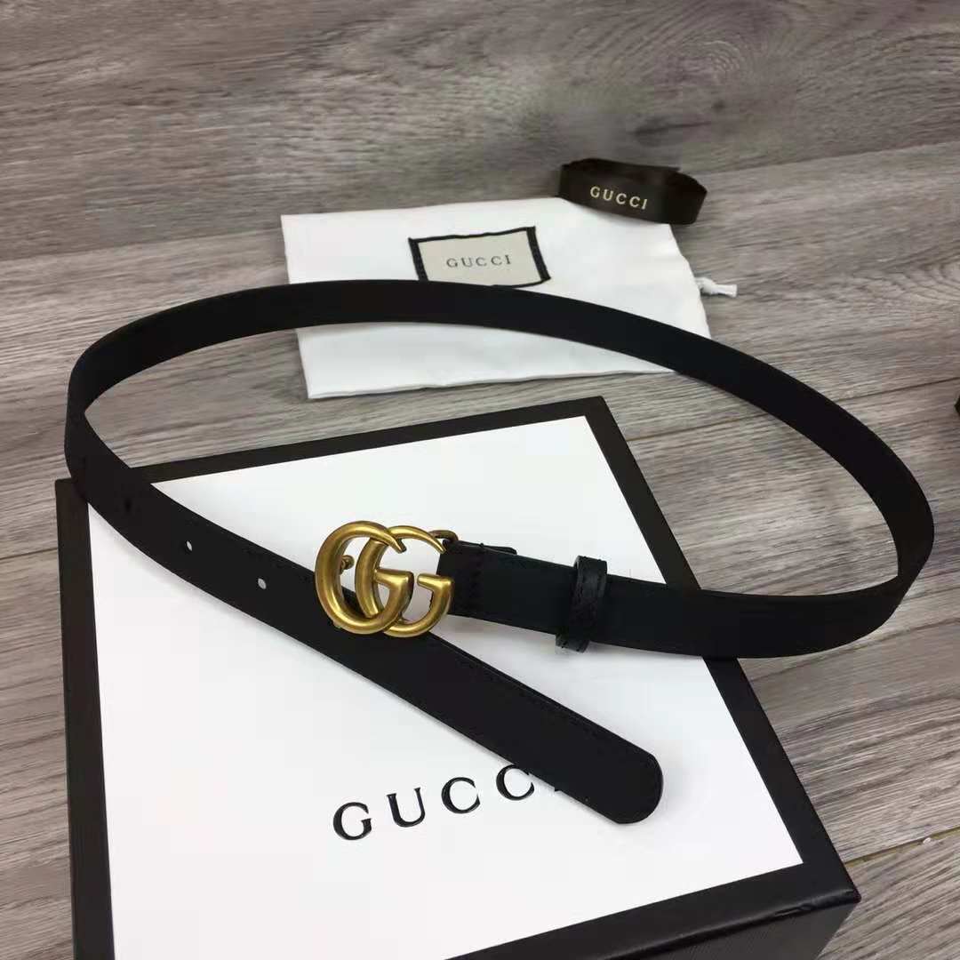 Gucci Leather Black Belt With Double G Golden Buckle (2CM) - PerfectKickZ