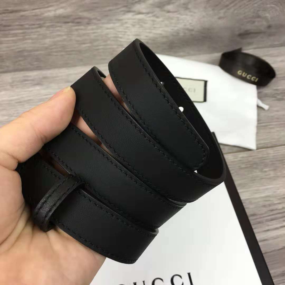 Gucci Leather Black Belt With Double G Golden Buckle (2CM) - PerfectKickZ