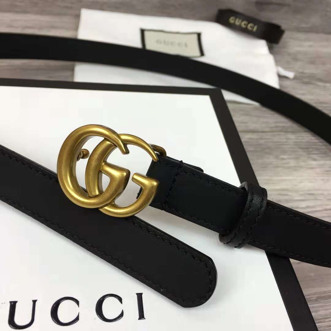Gucci Leather Black Belt With Double G Golden Buckle (2CM) - PerfectKickZ