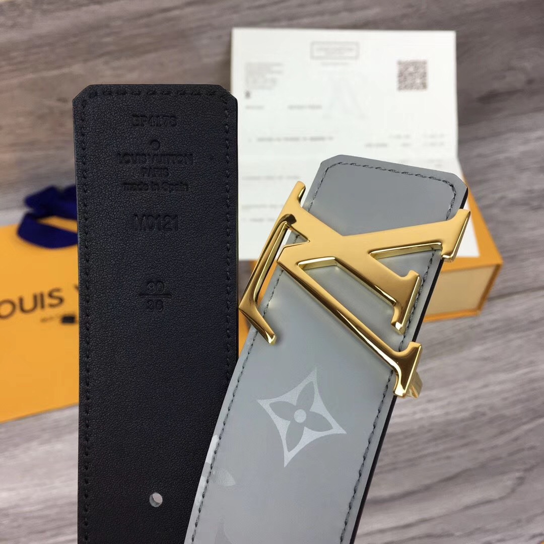 Louis Vuitton Grey 40MM Reversible Belt (Gold Buckle) - PerfectKickZ
