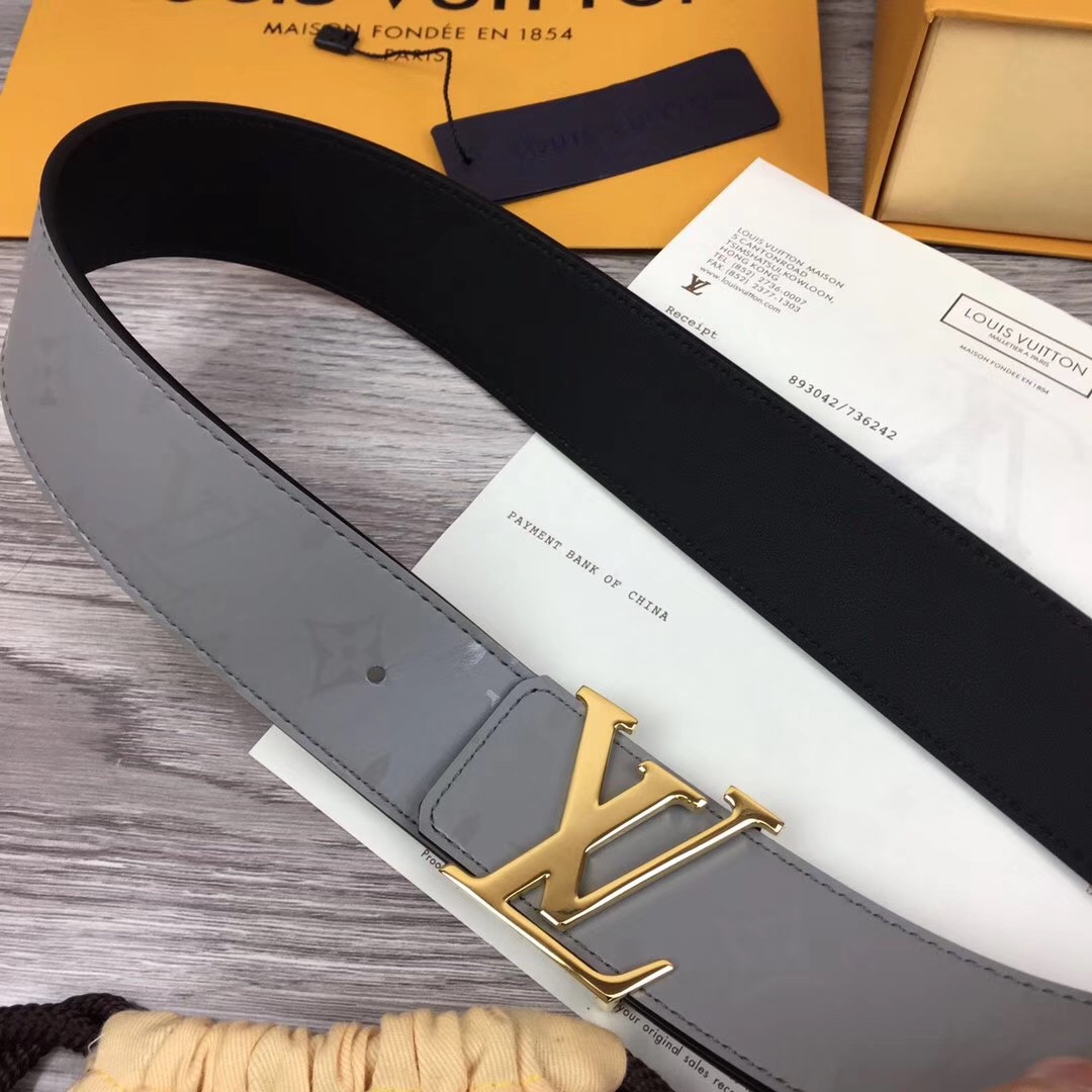 Louis Vuitton Grey 40MM Reversible Belt (Gold Buckle) - PerfectKickZ