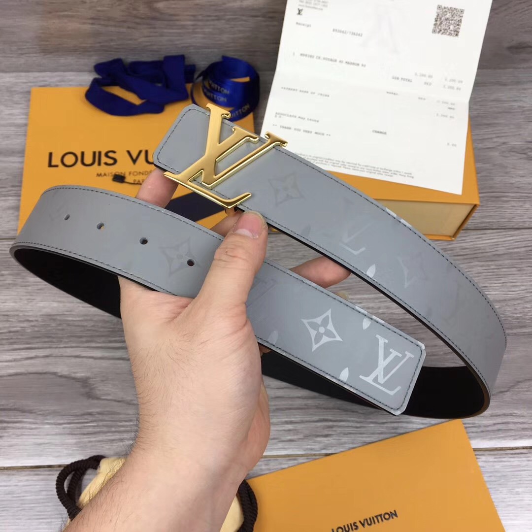 Louis Vuitton Grey 40MM Reversible Belt (Gold Buckle) - PerfectKickZ