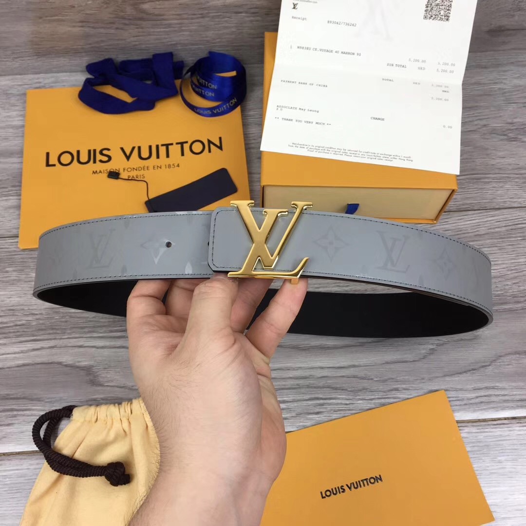 Louis Vuitton Grey 40MM Reversible Belt (Gold Buckle) - PerfectKickZ
