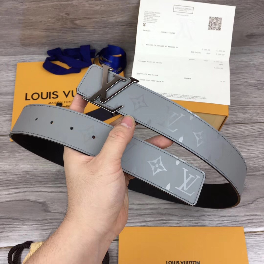 Louis Vuitton Grey 40MM Reversible Belt (Gun Color Buckle) - PerfectKickZ