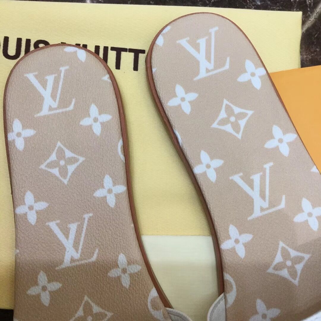 Louis Vuitton Lock It Flat Mule In White/ Moka Brown - 