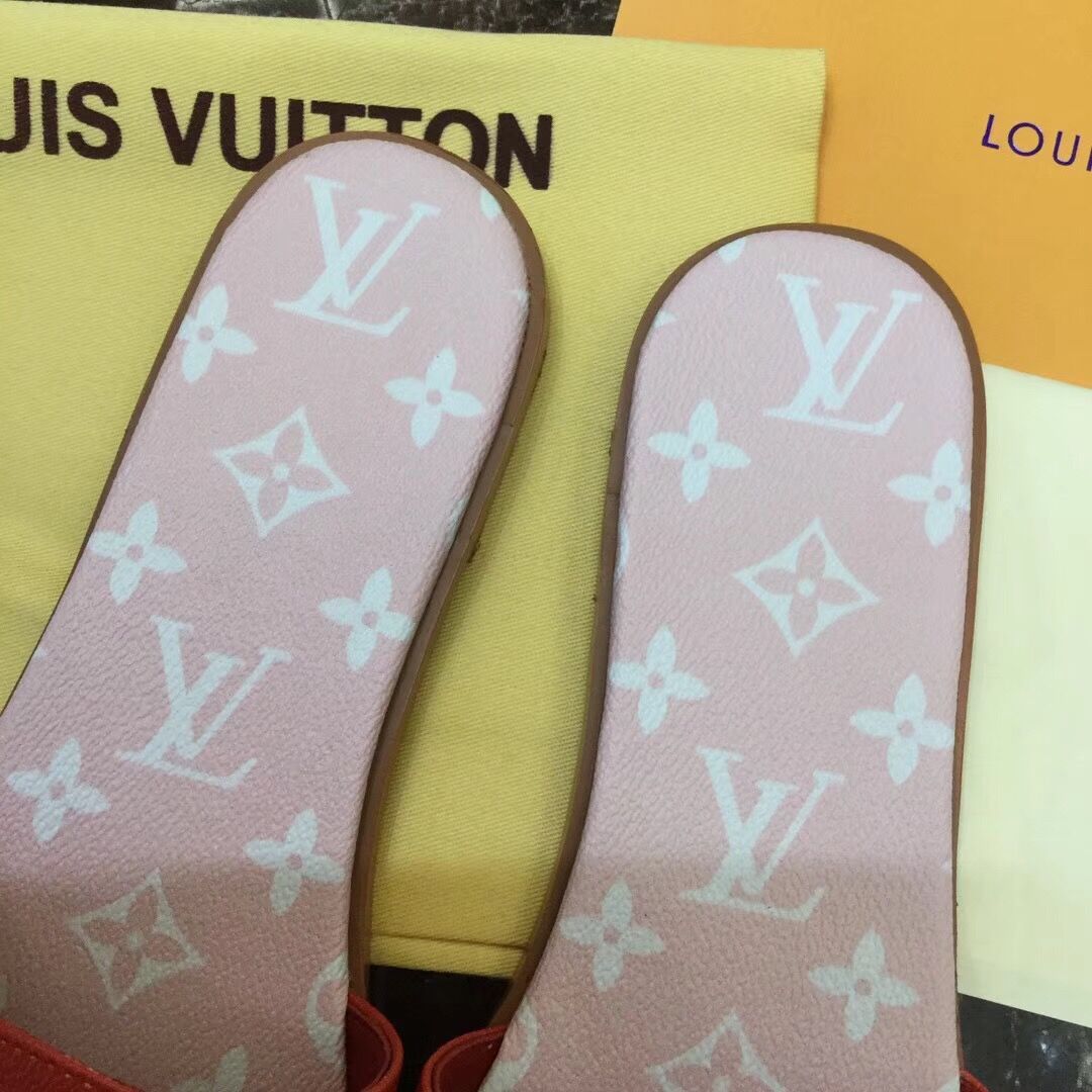 Louis Vuitton Lock It Flat Mule In White/ Moka Brown - 