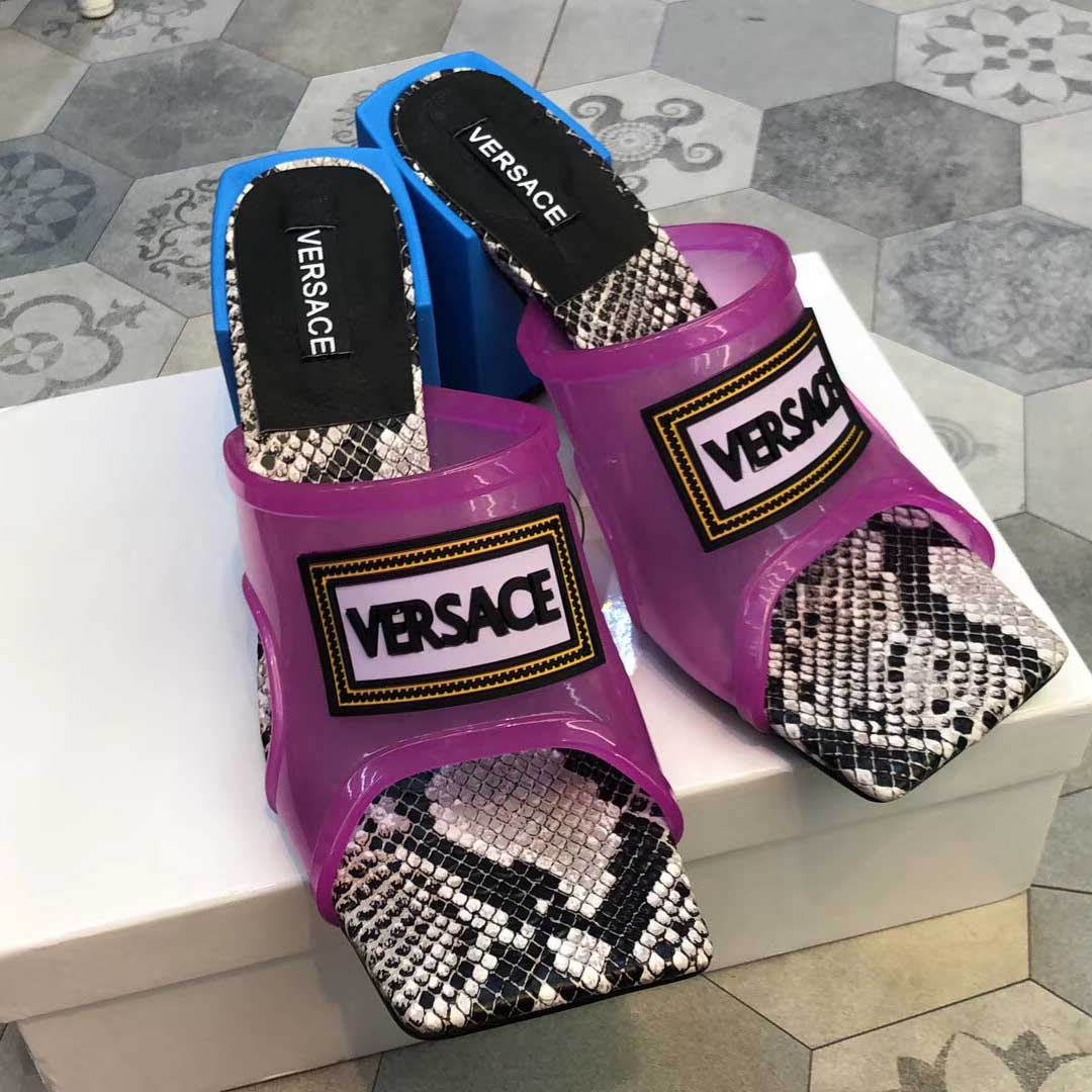 Versace 90S Vintage Logo Mid Heel Sandals (Purple) - PerfectKickZ