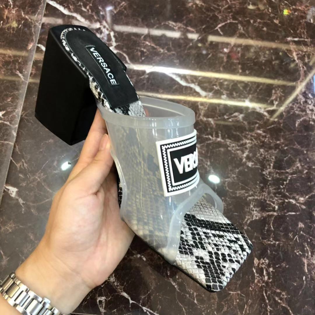 Versace 90S Vintage Logo Mid Heel Sandals (White) - PerfectKickZ