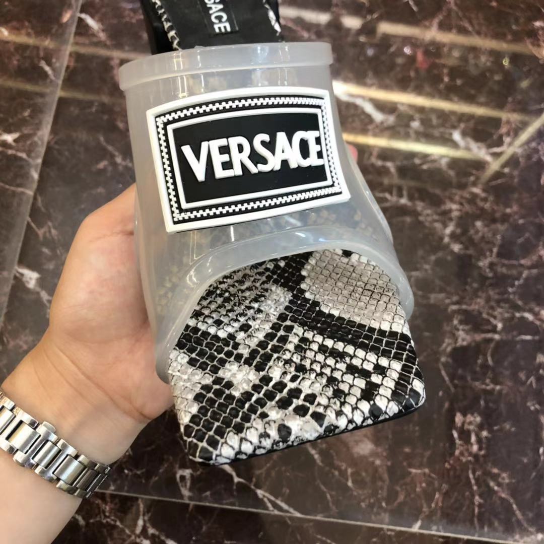 Versace 90S Vintage Logo Mid Heel Sandals (White) - PerfectKickZ