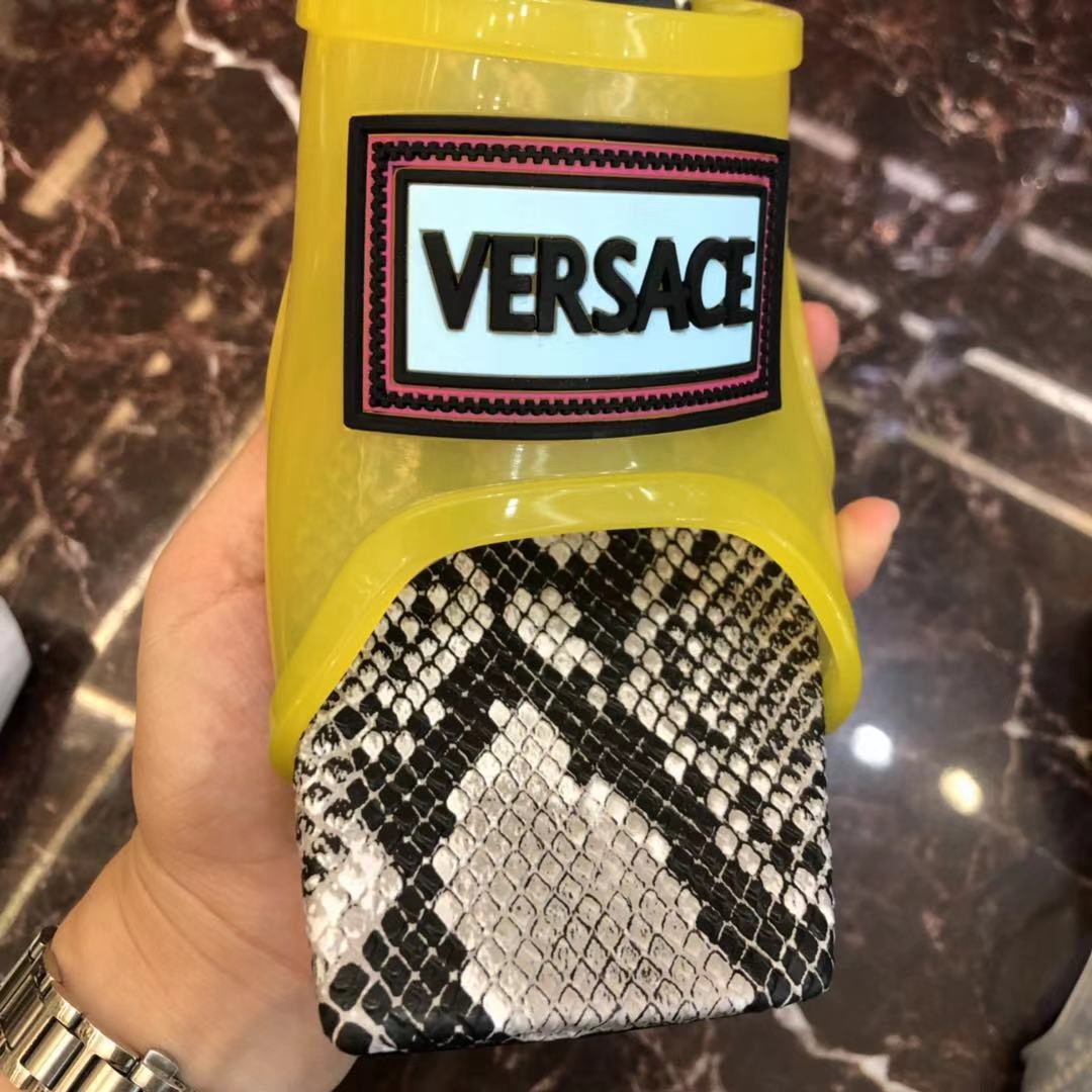 Versace 90S Vintage Logo Mid Heel Sandals (Yellow) - PerfectKickZ
