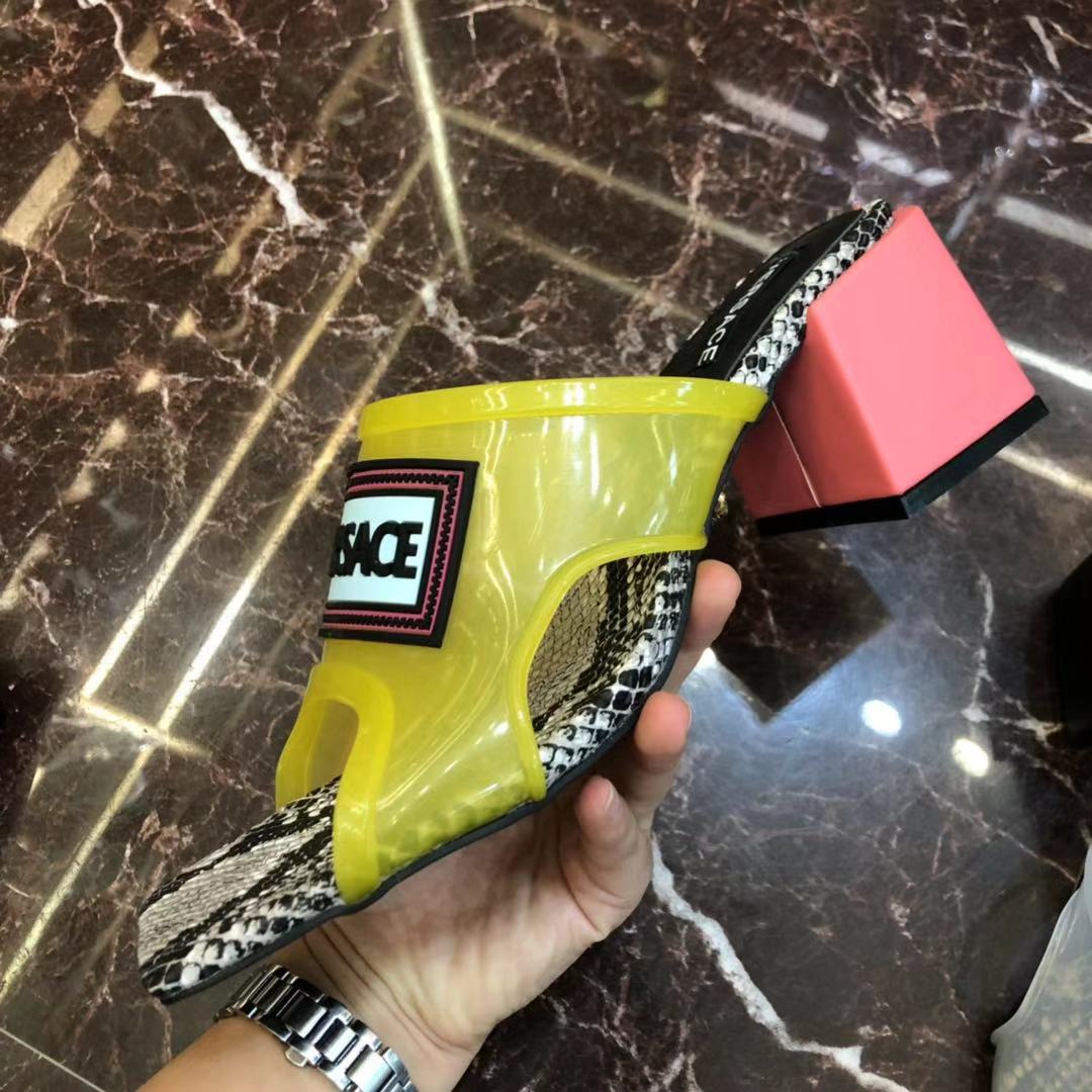Versace 90S Vintage Logo Mid Heel Sandals (Yellow) - PerfectKickZ