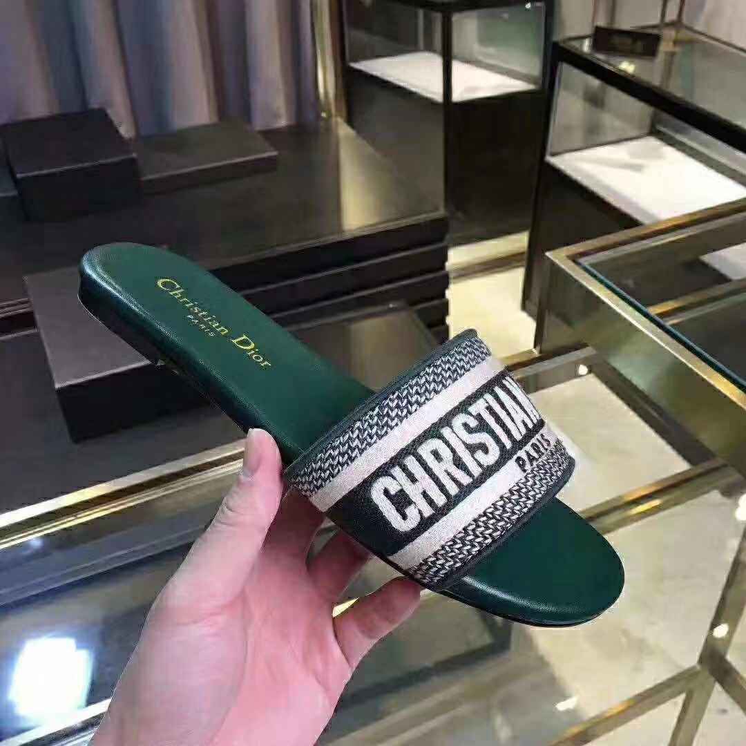 Dior Green Dway Mule In Embroidered Cotton  - PerfectKickZ