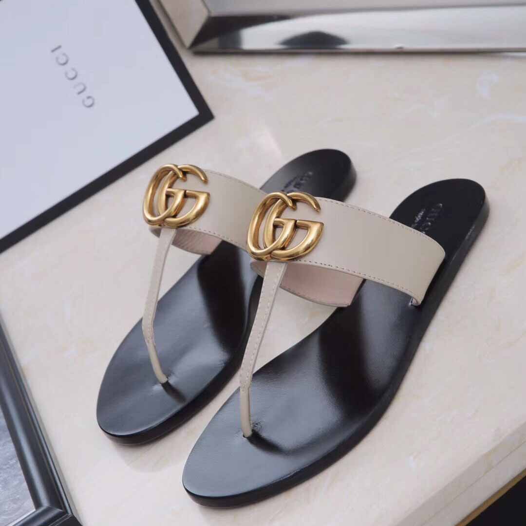 Gucci Leather Thong Sandal With Double G - PerfectKickZ