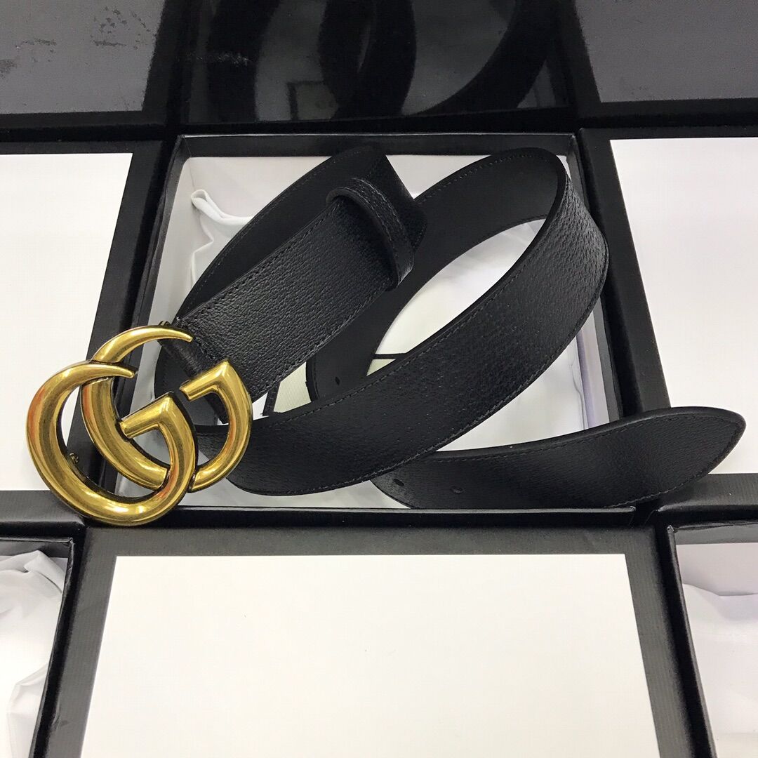Gucci Leather Black Belt With Double G Golden Buckle  - PerfectKickZ