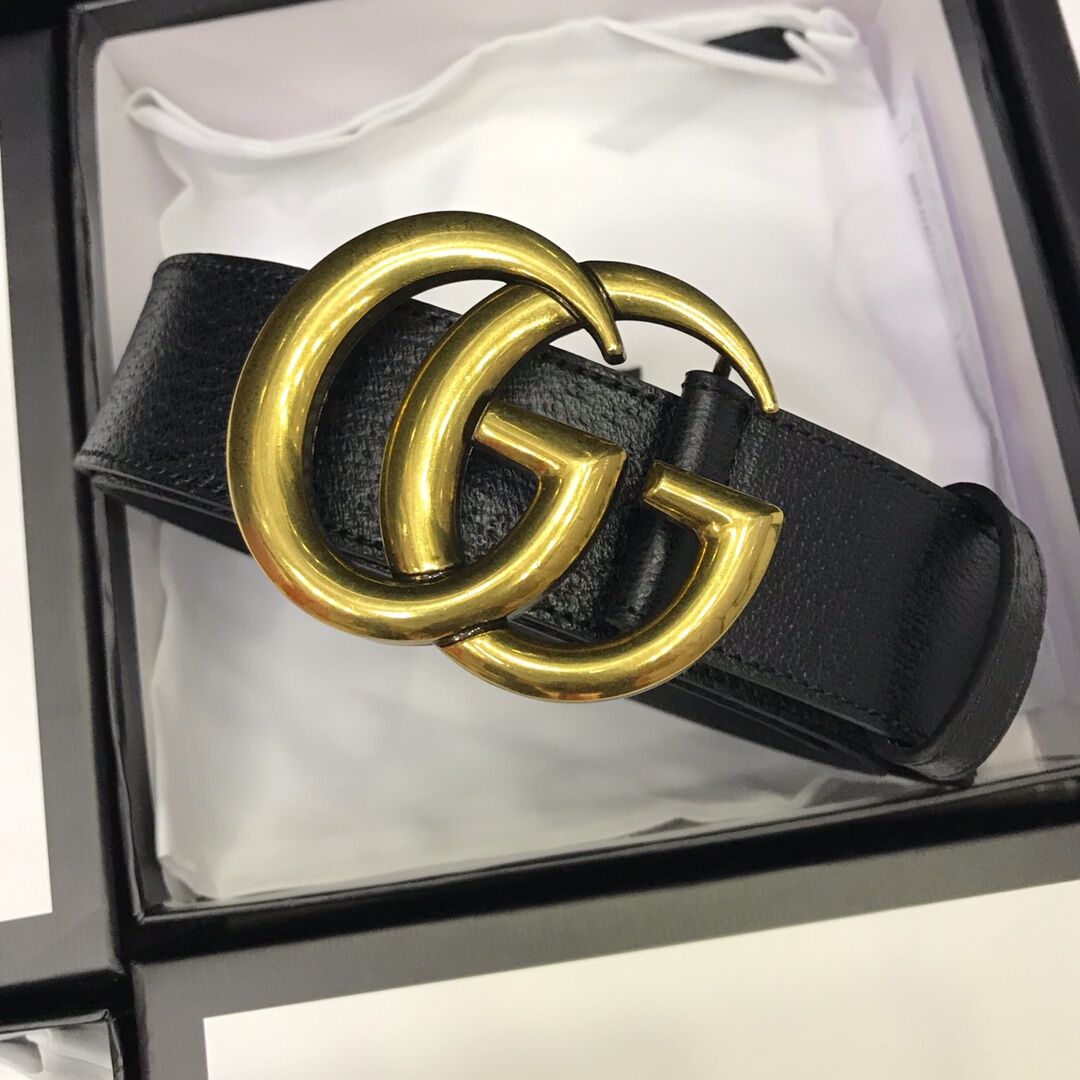 Gucci Leather Black Belt With Double G Golden Buckle  - PerfectKickZ