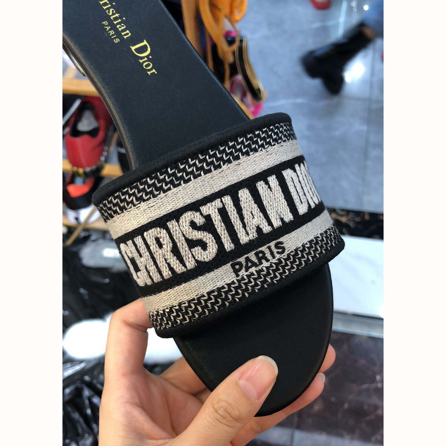 Dior Dway Mule In Embroidered Cotton Black - PerfectKickZ