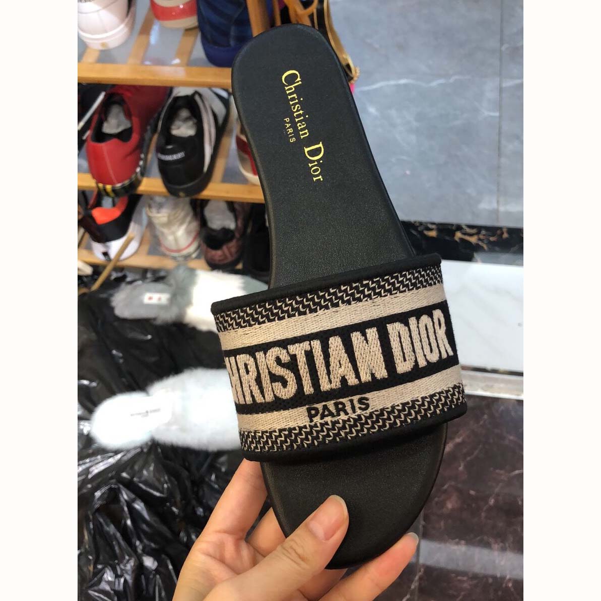 Dior Dway Mule In Embroidered Cotton Black - PerfectKickZ