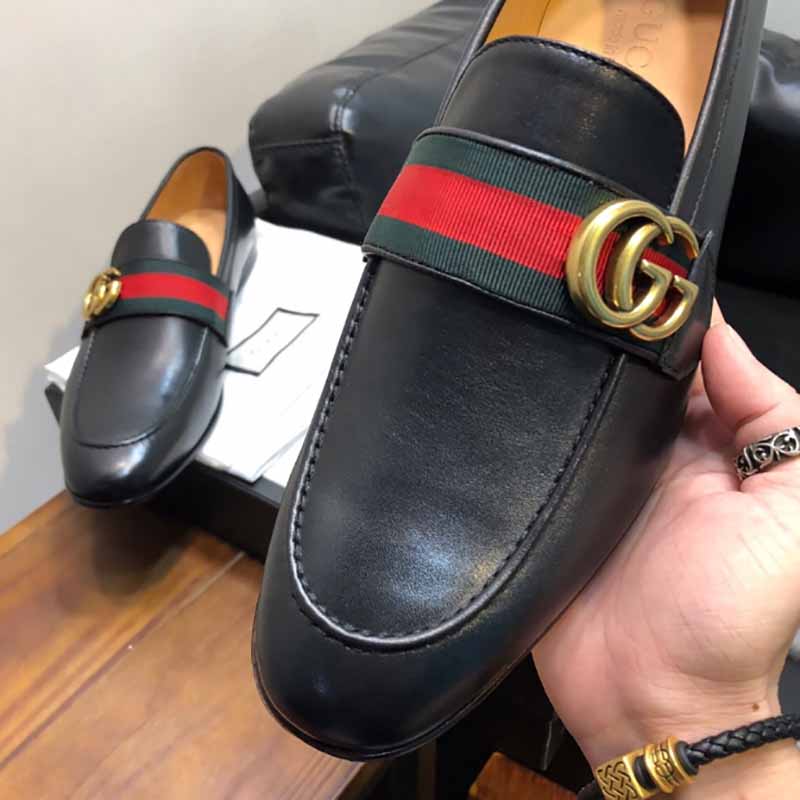 Gucci Leather Loafer With GG Web - PerfectKickZ