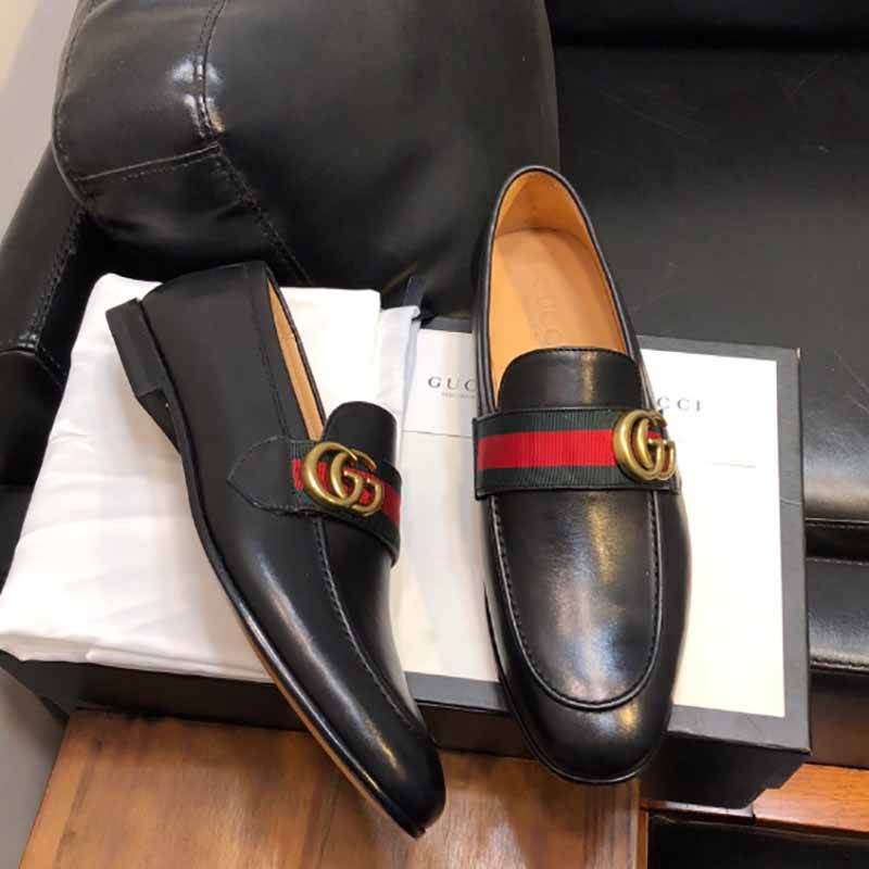 Gucci Leather Loafer With GG Web - PerfectKickZ