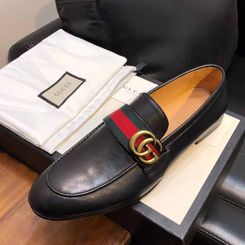 Gucci Leather Loafer With GG Web - PerfectKickZ