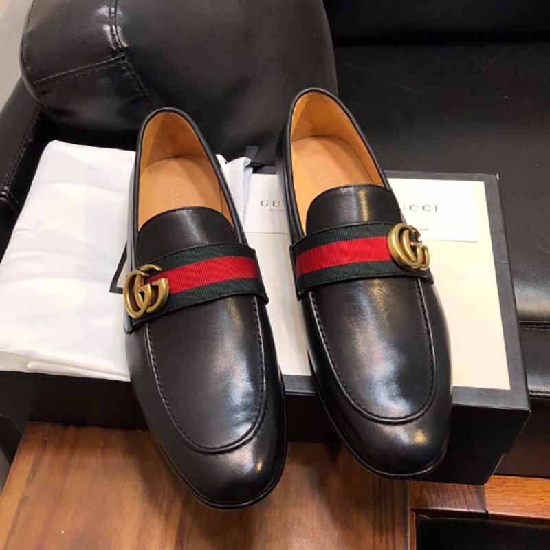 Gucci Leather Loafer With GG Web - PerfectKickZ