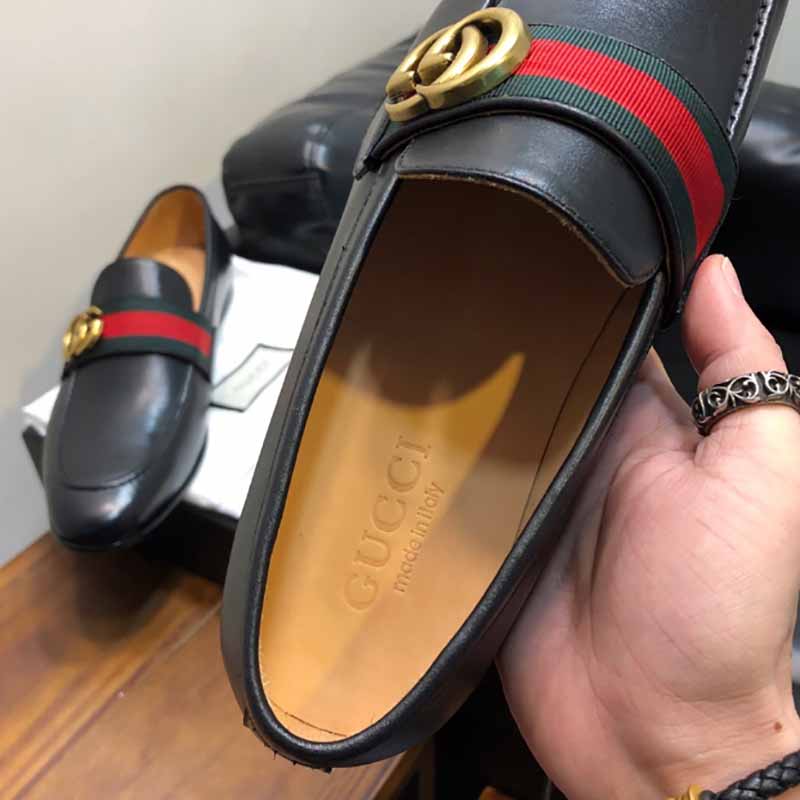 Gucci Leather Loafer With GG Web - PerfectKickZ
