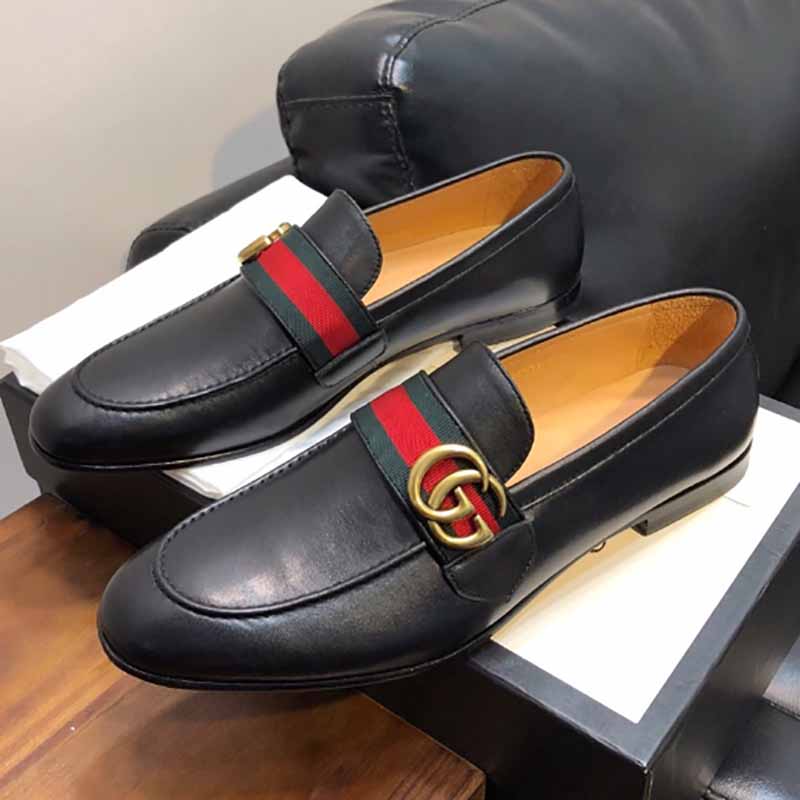 Gucci Leather Loafer With GG Web - PerfectKickZ