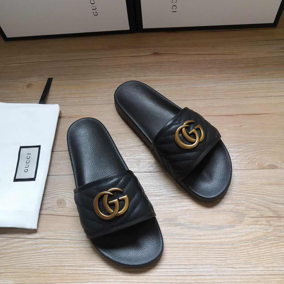 Gucci Black Double G Slippers - PerfectKickZ