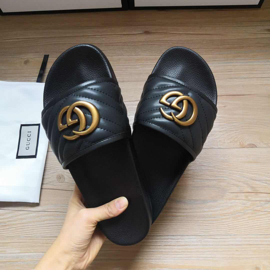 Gucci Black Double G Slippers - PerfectKickZ