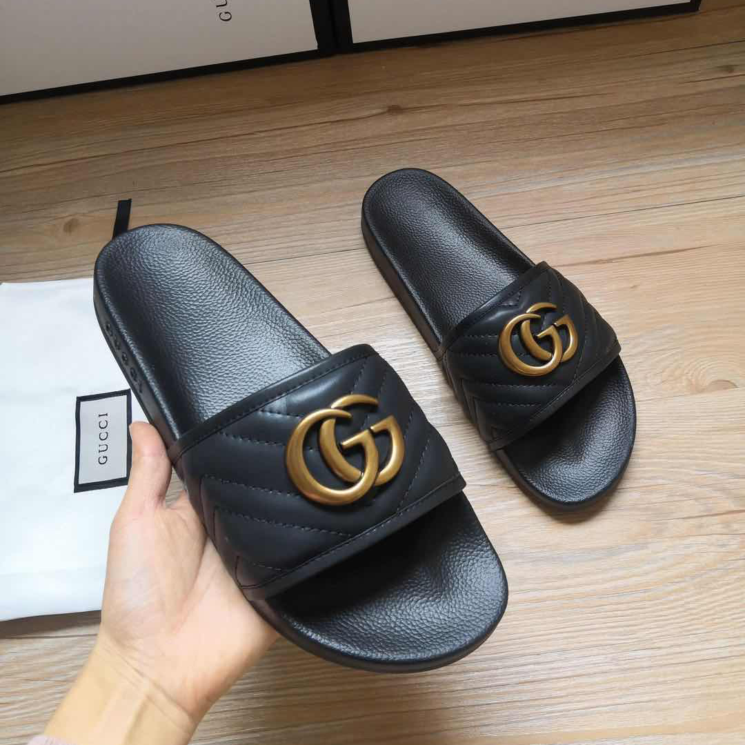 Gucci Black Double G Slippers - PerfectKickZ