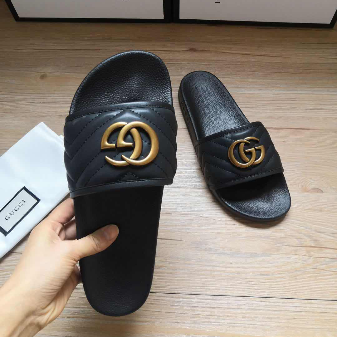 Gucci Black Double G Slippers - PerfectKickZ