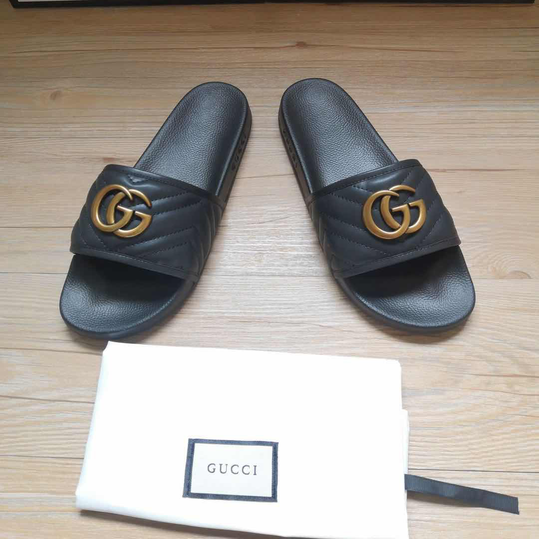 Gucci Black Double G Slippers - PerfectKickZ