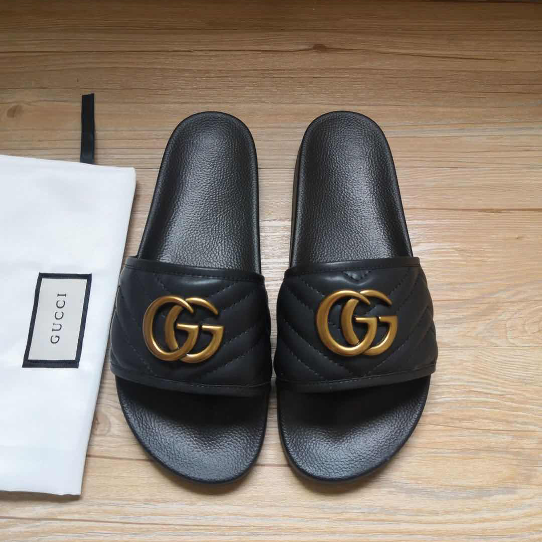 Gucci Black Double G Slippers - PerfectKickZ
