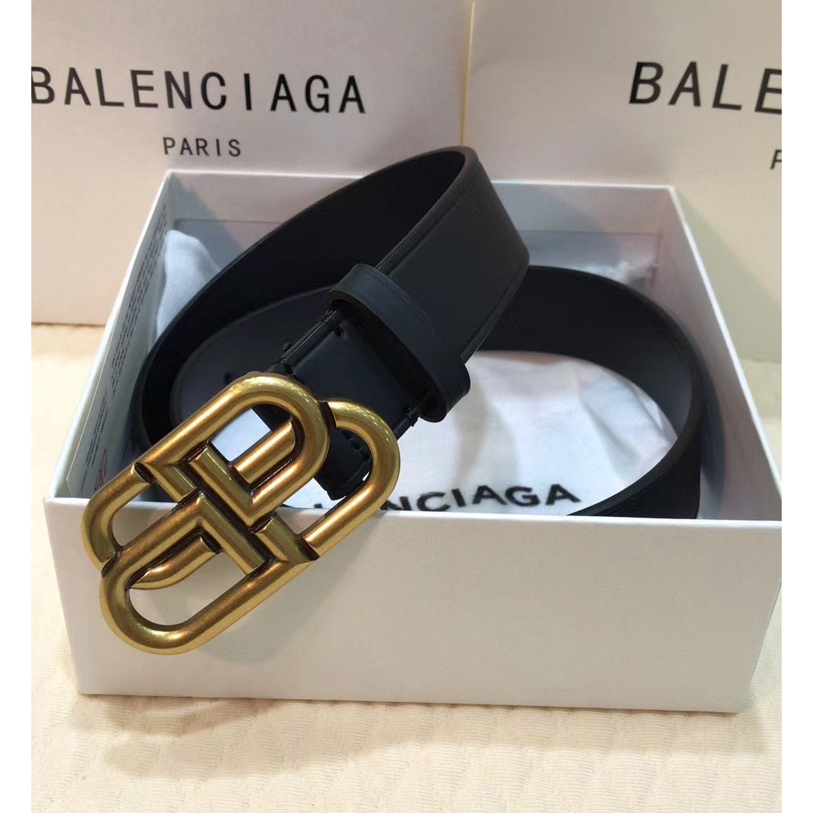 Balenciaga Black Bb Belt With Golden Buckle - PerfectKickZ