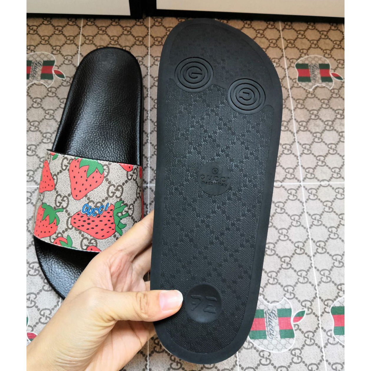 Gucci GG Gucci Strawberry Slide Sandal - PerfectKickZ